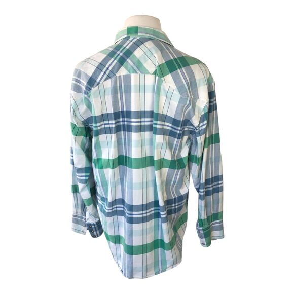 Roper Mens Blue Green Striped Long Sleeve Pearl Button Up Rodeo Shirt Size XL - Picture 7 of 13
